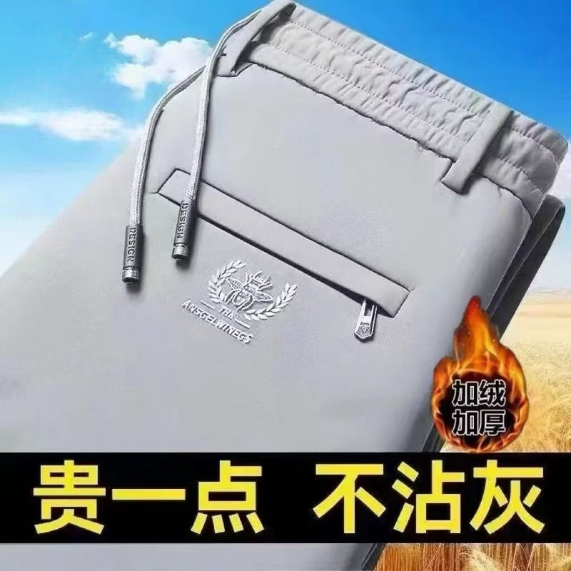 بنطلون كاجوال سميك مبطن بالفليس للخريف، بنطلون مرن بسماكة عالية، بنطلون فضفاض بدون كي للرجال، جملة الجيل Qi 650 أسود - Image 2