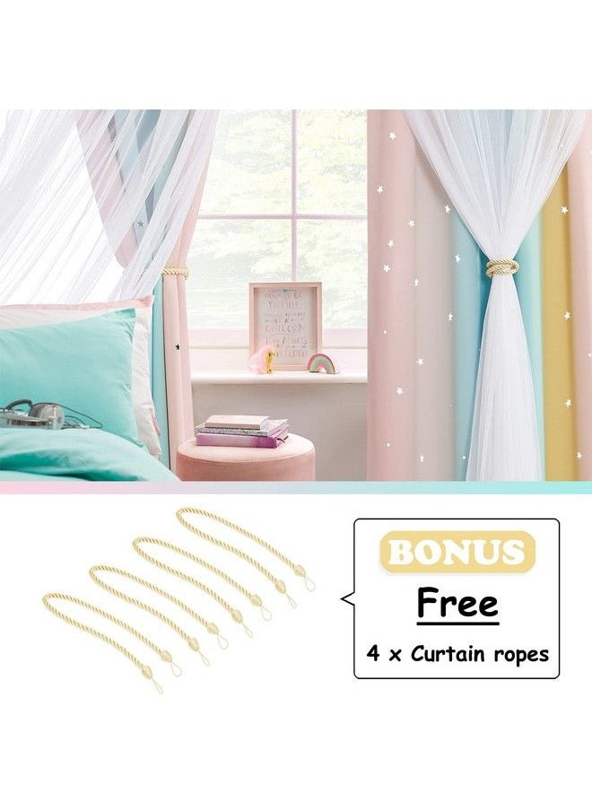 NICETOWN - Kids Room Decor Curtains For Girls Nursery Star Cut Princess Room Design Curtains With Versatile Styling Options For Backdrops (Pink & Yellow & Green & Pink Each Is W52 X L84 Sold By 2) - Image 1