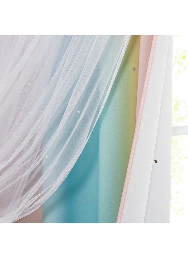 NICETOWN - Kids Room Decor Curtains For Girls Nursery Star Cut Princess Room Design Curtains With Versatile Styling Options For Backdrops (Pink & Yellow & Green & Pink Each Is W52 X L84 Sold By 2) - Image 1