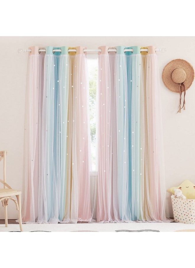 NICETOWN - Kids Room Decor Curtains For Girls Nursery Star Cut Princess Room Design Curtains With Versatile Styling Options For Backdrops (Pink & Yellow & Green & Pink Each Is W52 X L84 Sold By 2) - Image 1