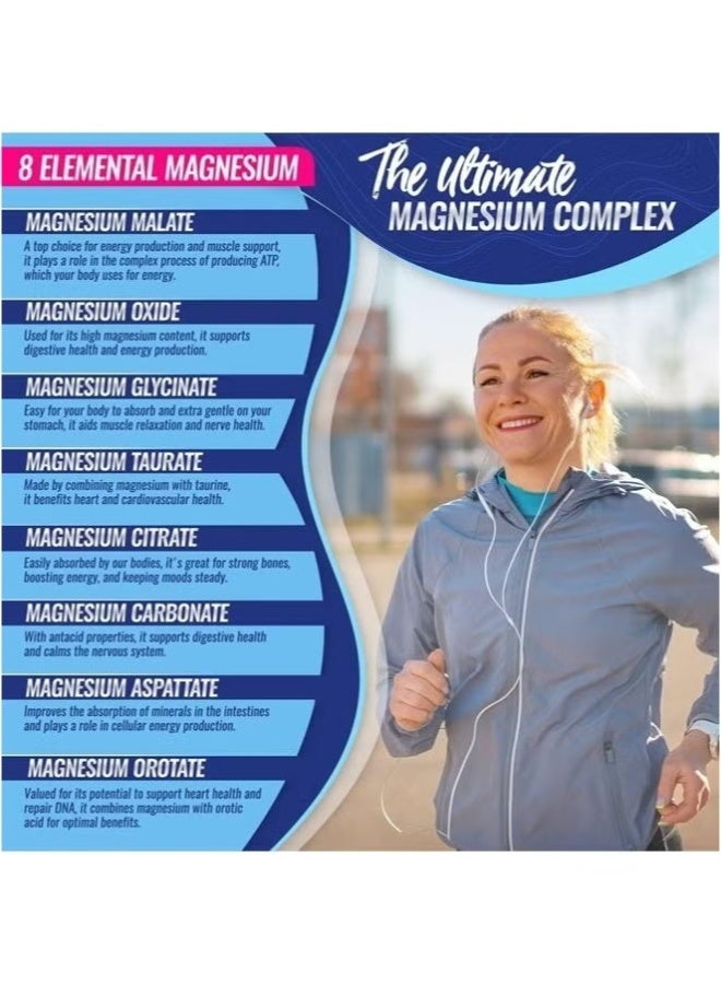 Toplux Magnesium Complex Supplement 8 Elemental Magnesium 1000mg - Magnesium Glycinate, Citrate, Malate, Taurate, Chelated for Easy Absorption for Bones, Muscle, Recovery, Energy, Vegan Non-GMO 90 Capsules - Image 4