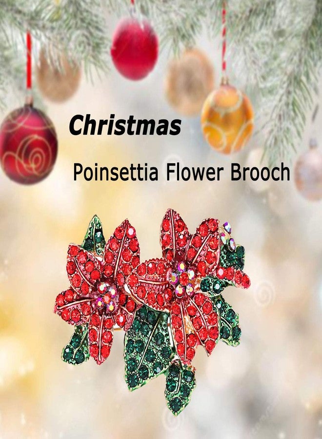 CEALXHENY Christmas Brooch Pins Set Crystal Christmas Tree Snowflake Reindeer Jingle Bell Brooches Holiday Party Gift for Women Girls (D Flower) - Image 3
