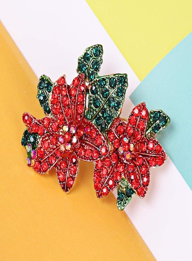 CEALXHENY Christmas Brooch Pins Set Crystal Christmas Tree Snowflake Reindeer Jingle Bell Brooches Holiday Party Gift for Women Girls (D Flower) - Image 4