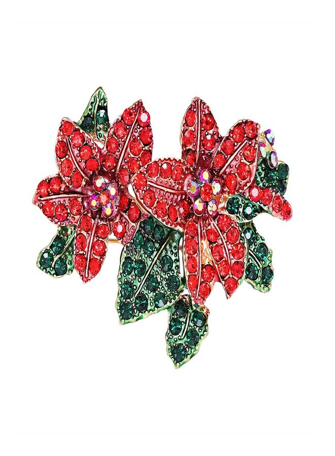 CEALXHENY Christmas Brooch Pins Set Crystal Christmas Tree Snowflake Reindeer Jingle Bell Brooches Holiday Party Gift for Women Girls (D Flower) - Image 1
