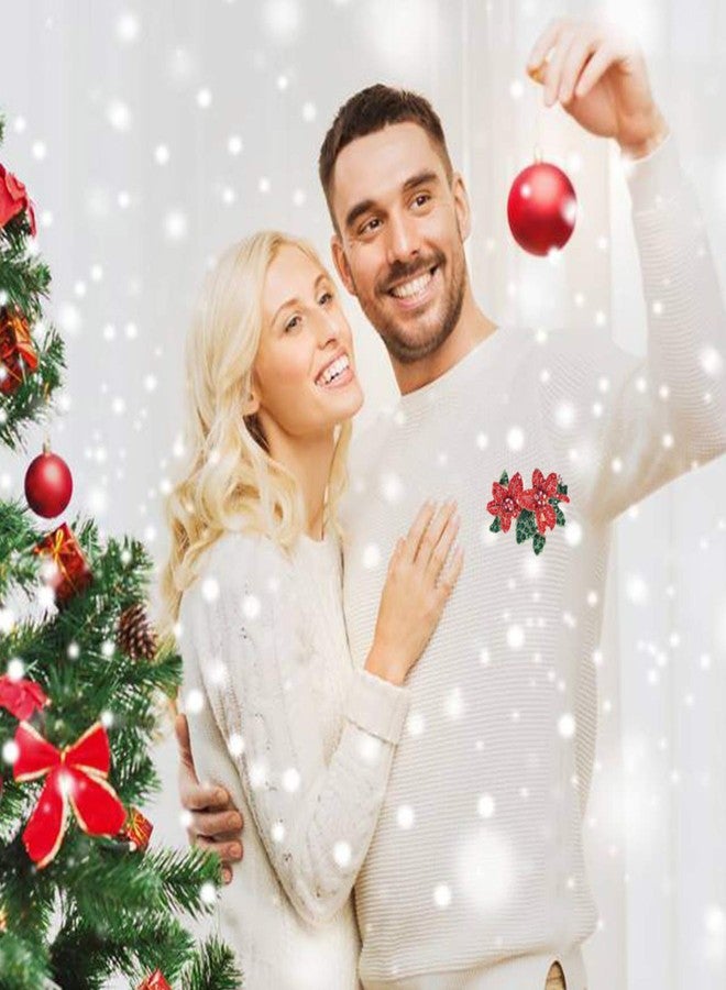 CEALXHENY Christmas Brooch Pins Set Crystal Christmas Tree Snowflake Reindeer Jingle Bell Brooches Holiday Party Gift for Women Girls (D Flower) - Image 2