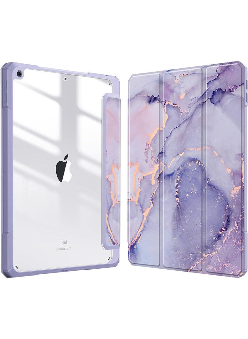 Theodor Protective Slim Case for iPad 9th / 8th / 7th Generation (2021/ 2020/ 2019) 10.2 Inch - [Built-in Pencil Holder] Shockproof Cover with Clear Transparent Back Shell, Lilac Marble  - Image 1