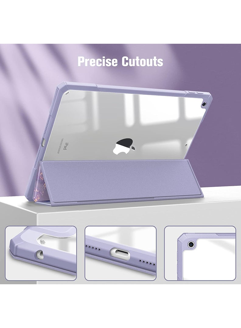 Theodor Protective Slim Case for iPad 9th / 8th / 7th Generation (2021/ 2020/ 2019) 10.2 Inch - [Built-in Pencil Holder] Shockproof Cover with Clear Transparent Back Shell, Lilac Marble  - Image 3