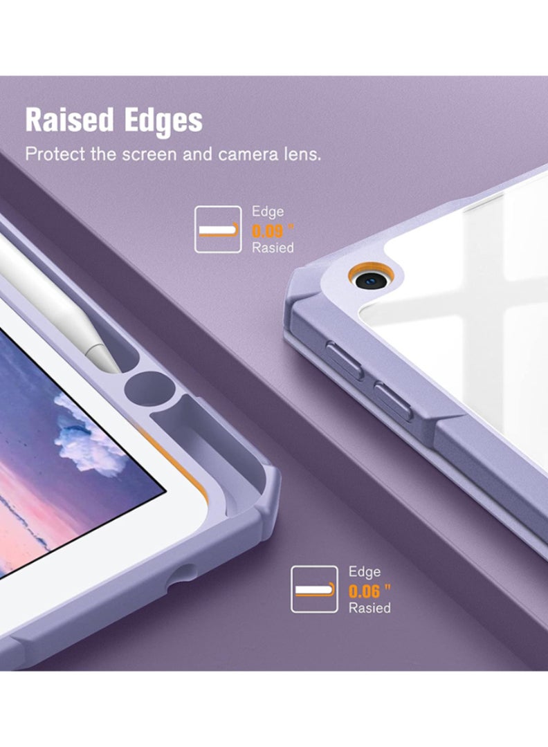 Theodor Protective Slim Case for iPad 9th / 8th / 7th Generation (2021/ 2020/ 2019) 10.2 Inch - [Built-in Pencil Holder] Shockproof Cover with Clear Transparent Back Shell, Lilac Marble  - Image 5