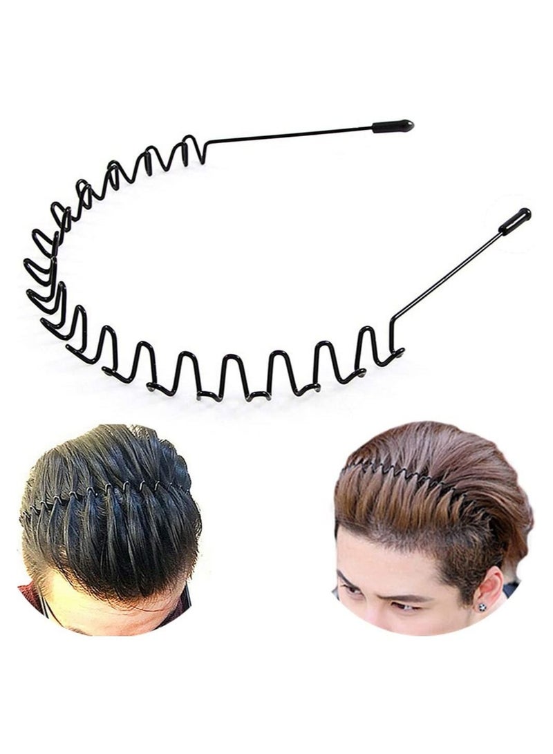 Metal Hair Bands for Men Women's Headbands, Unisex Black Wavy Spring Sports Headband for Men's Hair Band Hoop Clips Women Accessories Simple Elastic Non Slip Wide Headwear Bandeau Outdoors - Image 1