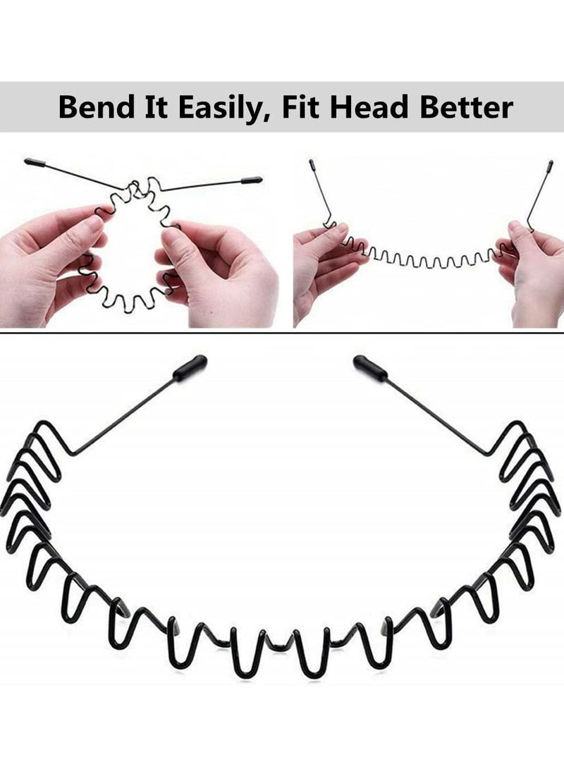 Metal Hair Bands for Men Women's Headbands, Unisex Black Wavy Spring Sports Headband for Men's Hair Band Hoop Clips Women Accessories Simple Elastic Non Slip Wide Headwear Bandeau Outdoors - Image 2