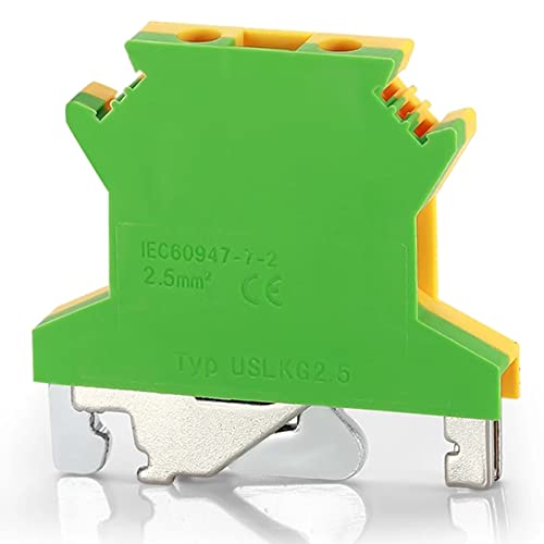 Erayco USLKG2.5N DIN Rail Mounted Ground Circuit Connection Terminal Block, 600V 20A, 24-12 AWG, Screw Clamp (Pack of 20) - Image 1