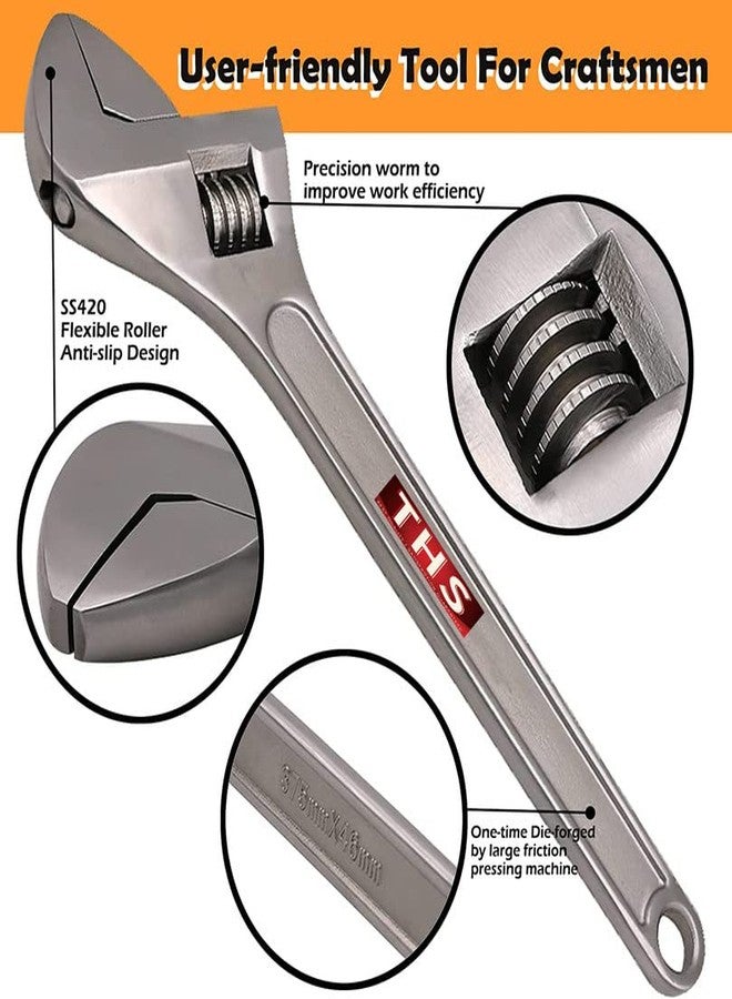 THS 6" 150mm Adjustable Wrench, Adjustable Spanner, Precision Milled Jaws for Max Gripping Power, Anti-Corrosion, DIN Standard, Die-forged, Rust-Proof, Durable - Image 2