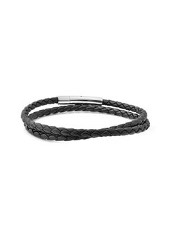 Riblor Fabio Double Wrap Leather Bracelet Black And Silver  - Image 2