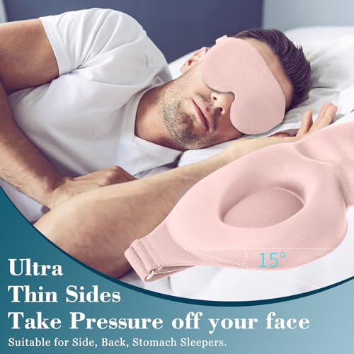 ZGGCD Sleep Mask for Side Sleeper, Light Blocking Sleeping Eye Mask for Women Men, 3D Contoured Cup Night Blindfold, Luxury Eye Cover Eyeshade with Adjustable Strap for Travel, Nap, Pink - Image 3
