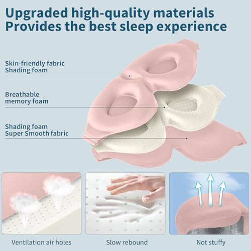 ZGGCD Sleep Mask for Side Sleeper, Light Blocking Sleeping Eye Mask for Women Men, 3D Contoured Cup Night Blindfold, Luxury Eye Cover Eyeshade with Adjustable Strap for Travel, Nap, Pink - Image 5