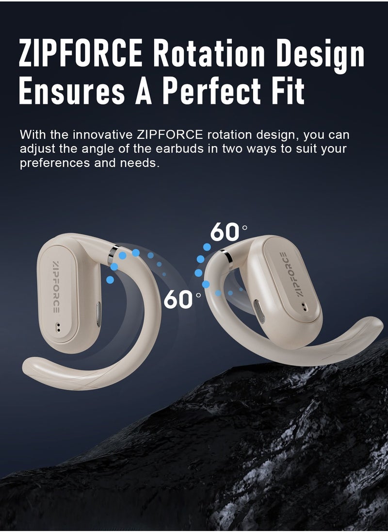 ZIPFORCE - True Wireless Earbuds, Open Ear Bluetooth 5.4 Headphones 4-Mics ENC Clear Call, OWS Bluetooth Earbuds Touch Control, IPX6 Waterproof TWS, Light-Weight Earphones - Image 1