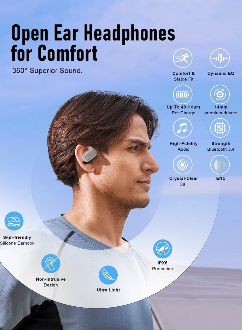 ZIPFORCE True Wireless Earbuds, Open Ear Bluetooth 5.4 Headphones 4-Mics ENC Clear Call, OWS Bluetooth Earbuds Touch Control, IPX6 Waterproof TWS, Light-Weight Earphones - Image 2