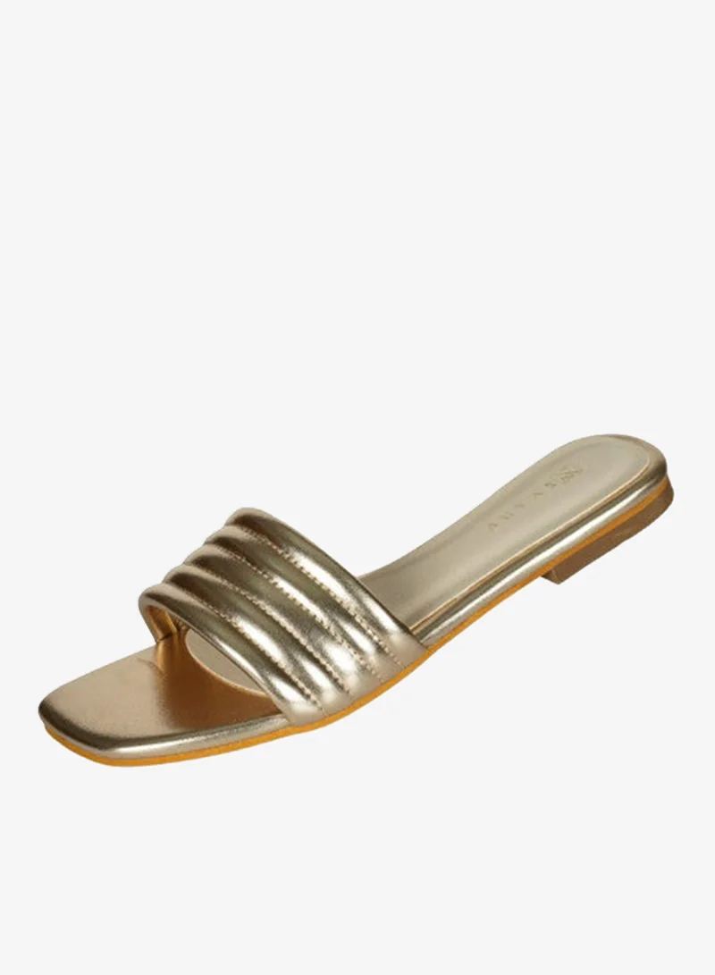 Zayna Gold 221-49 Zayna Ladies  Square Toe  Sliders 3T0628A-06 Gold for Women | Best Price UAE