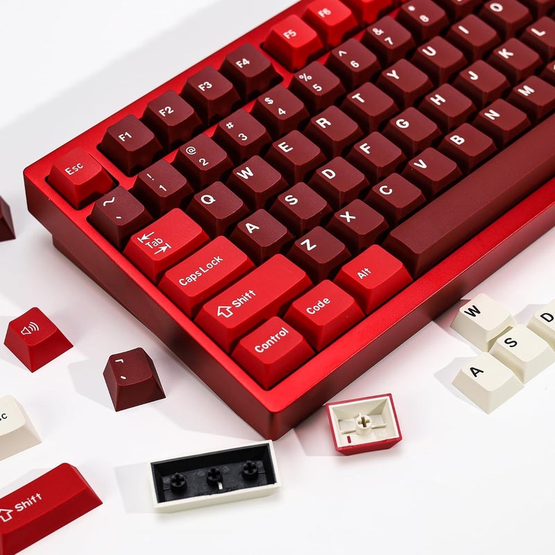 KBDiy Jamon PBT Double Shot Keycap Set,174 Keys Red Custom Key Cap Keycaps 70 Percent Cherry Profile Keycaps for 61/64/68/84/87/100/104/108 Mechanical Keyboard - Image 1
