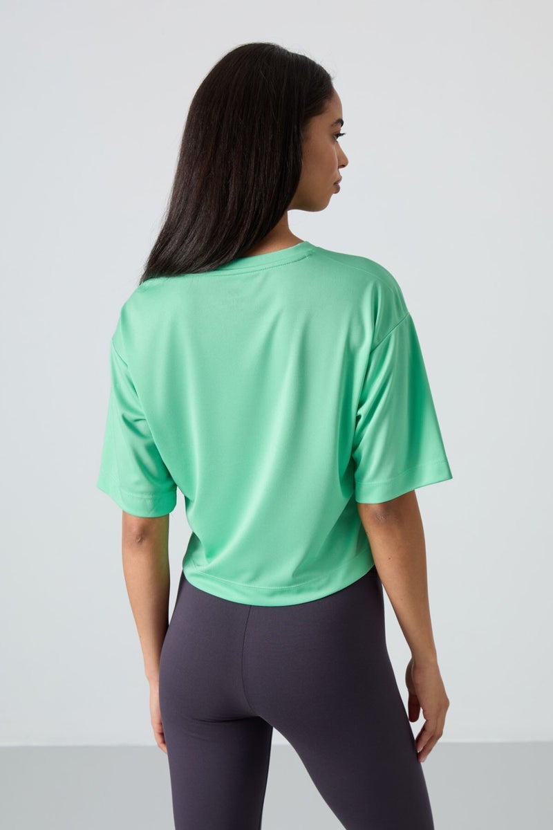 Tommy Life Water Green Polyester Breathable Textured Thin Flexible Oversize Fit Performance Women's T-Shirt - 97284  - Image 5