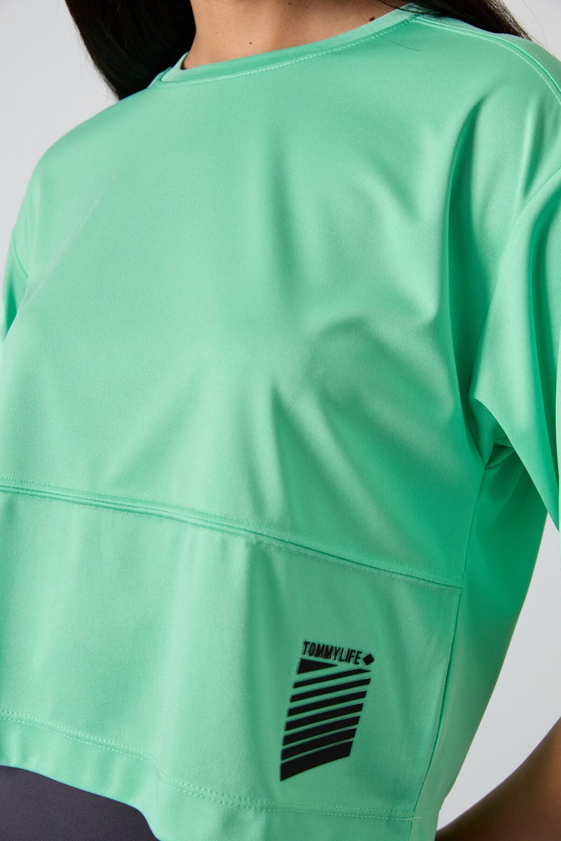 Tommy Life Water Green Polyester Breathable Textured Thin Flexible Oversize Fit Performance Women's T-Shirt - 97284  - Image 3