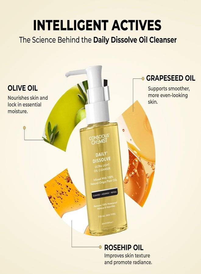 Conscious Chemist® Makeup Remover Oil Cleanser | 60ml Gently Removes Makeup, SPF & Impurities | Face Wash for Men & Women. Soft & Glowing Skin - Daily Dissolve | Pack of 2 - Image 1