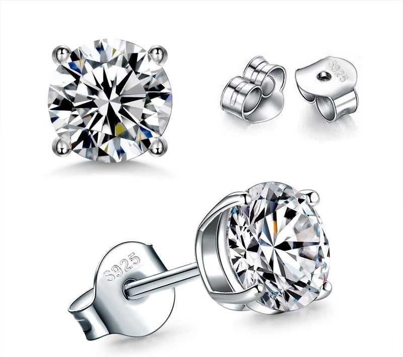 Fcebsty Store 925 Sterling Silver Stud earrings Set | White Gold Plated Hypoallergenic Stud Earrings | Cubic Zirconia Stud Earrings for Women (2mm,3mm,4mm,5mm,6mm,7mm) 8 CZ colors options - Image 3