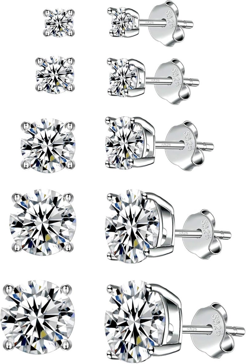 Fcebsty Store 925 Sterling Silver Stud earrings Set | White Gold Plated Hypoallergenic Stud Earrings | Cubic Zirconia Stud Earrings for Women (2mm,3mm,4mm,5mm,6mm,7mm) 8 CZ colors options - Image 1