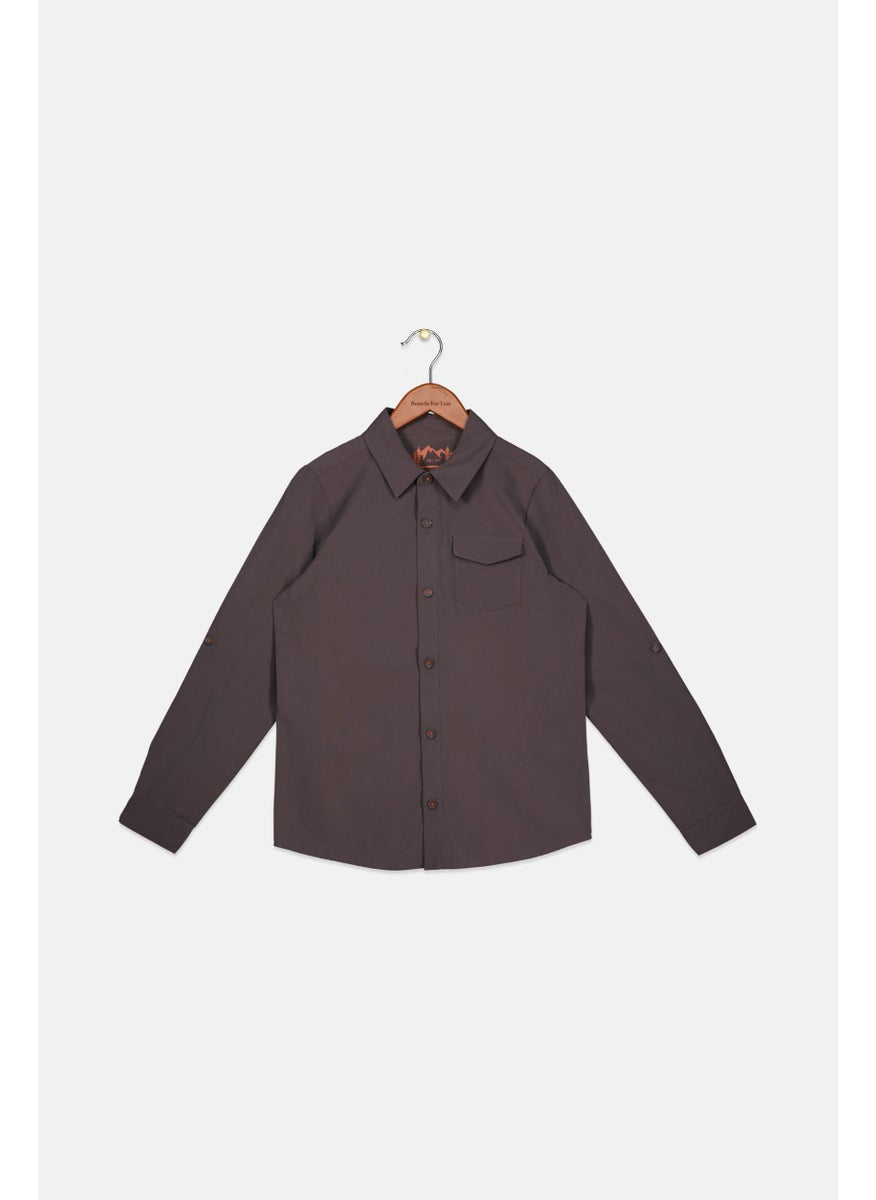 Tchibo Kids Boy Spread Collar Long Sleeve Cargo Shirt, Dark Grey  - Image 1
