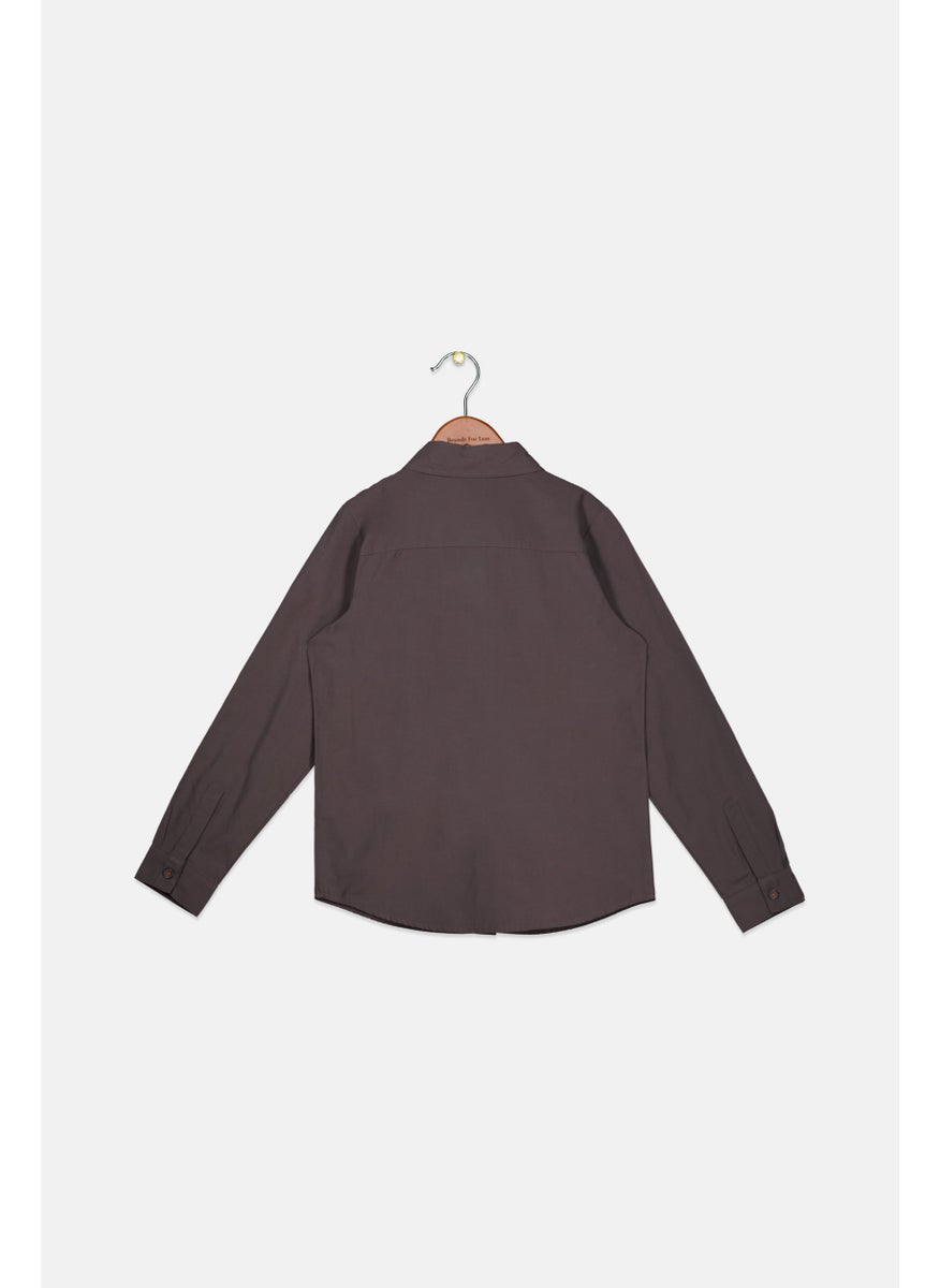 Tchibo Kids Boy Spread Collar Long Sleeve Cargo Shirt, Dark Grey  - Image 2