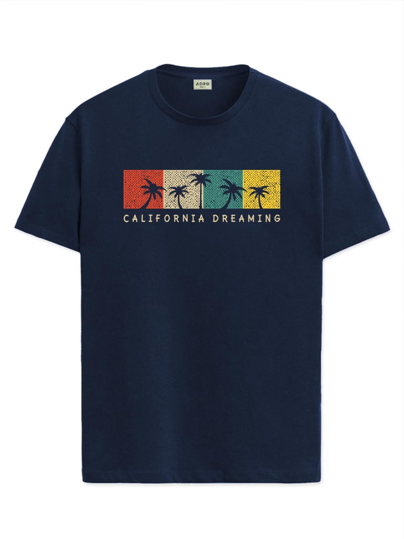 ADRO Mens Printed T Shirt | The Super Soft Tshirt in India| Pure Cotton Lycra Breathable Fabric| 4 Way Stretch smart tech Fabric| Round Neck T-Shirt (Also in Plus Size) RN25-ST-CLDM-NB-4XL Navy Blue - Image 1