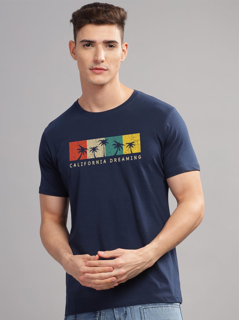 ADRO Mens Printed T Shirt | The Super Soft Tshirt in India| Pure Cotton Lycra Breathable Fabric| 4 Way Stretch smart tech Fabric| Round Neck T-Shirt (Also in Plus Size) RN25-ST-CLDM-NB-4XL Navy Blue - Image 2