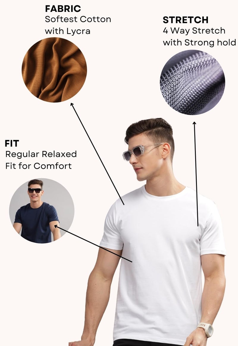 ADRO Mens Printed T Shirt | The Super Soft Tshirt in India| Pure Cotton Lycra Breathable Fabric| 4 Way Stretch smart tech Fabric| Round Neck T-Shirt (Also in Plus Size) RN25-ST-CLDM-NB-4XL Navy Blue - Image 5