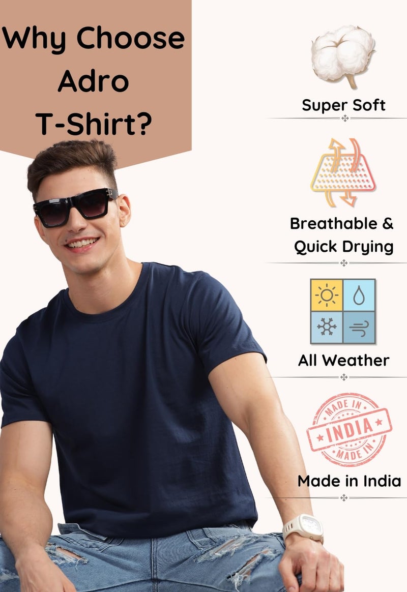 ADRO Mens Printed T Shirt | The Super Soft Tshirt in India| Pure Cotton Lycra Breathable Fabric| 4 Way Stretch smart tech Fabric| Round Neck T-Shirt (Also in Plus Size) RN25-ST-CLDM-NB-4XL Navy Blue - Image 4