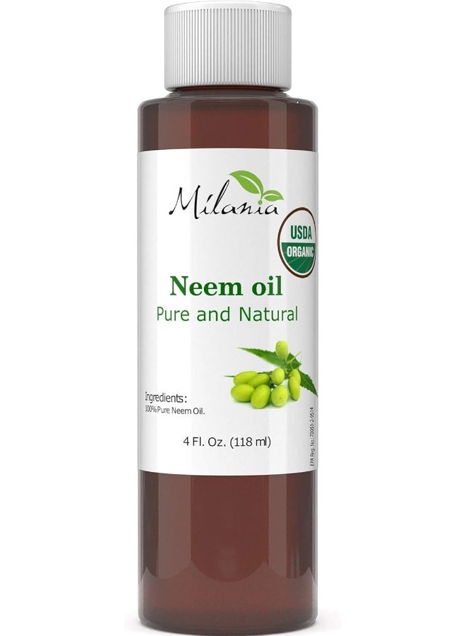 MILANIA Premium Organic Neem Oil VirginCold PressedUnrefined 100% Pure Natural Grade A. Excellent Quality.(4 Fl. Oz.)  - Image 1
