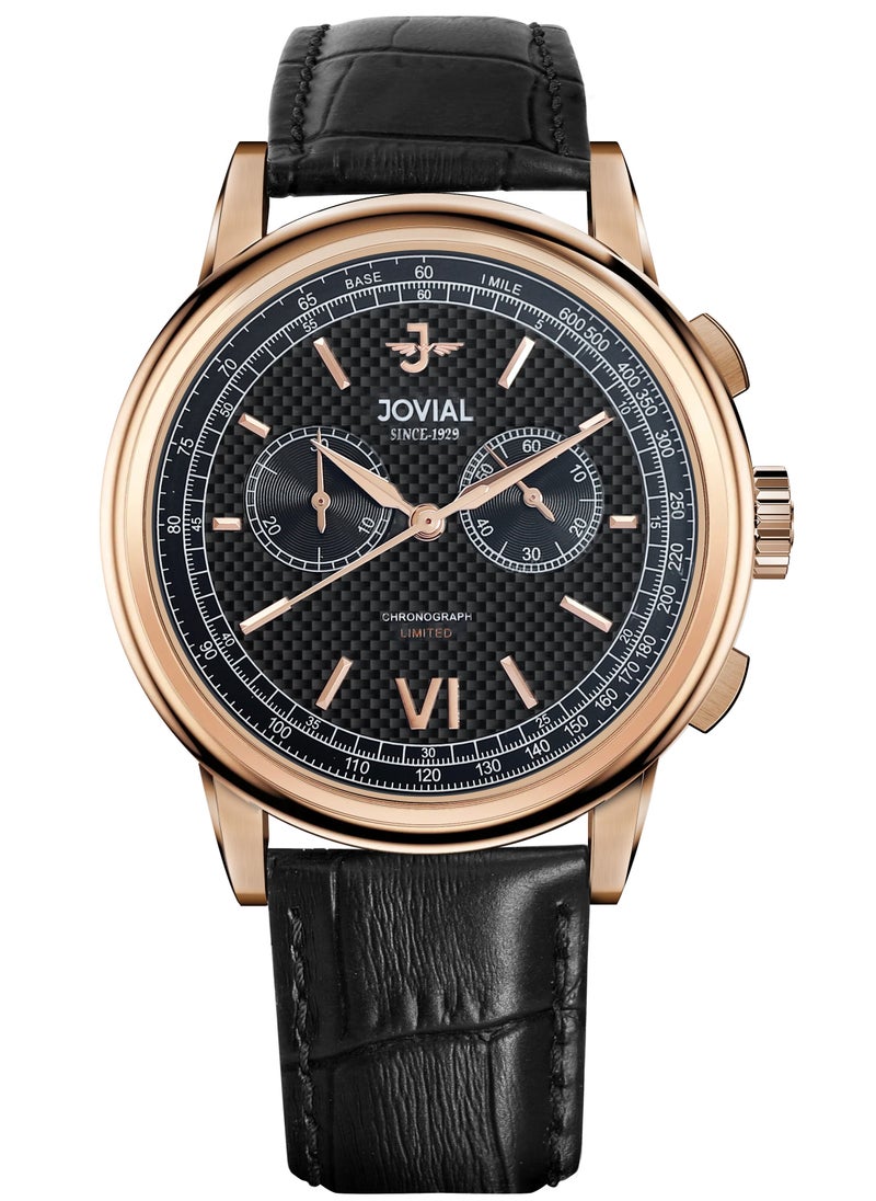 Jovial JOVIAL 9180GRLC13E Men's Leather strap Watch, 42mm, Black Dial  - Image 1