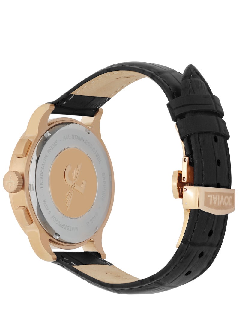 Jovial JOVIAL 9180GRLC13E Men's Leather strap Watch, 42mm, Black Dial  - Image 3