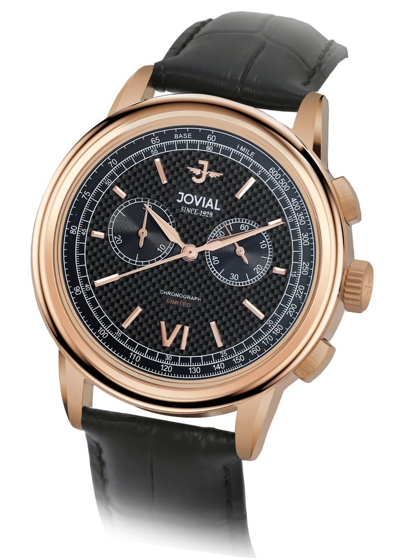 Jovial JOVIAL 9180GRLC13E Men's Leather strap Watch, 42mm, Black Dial  - Image 2