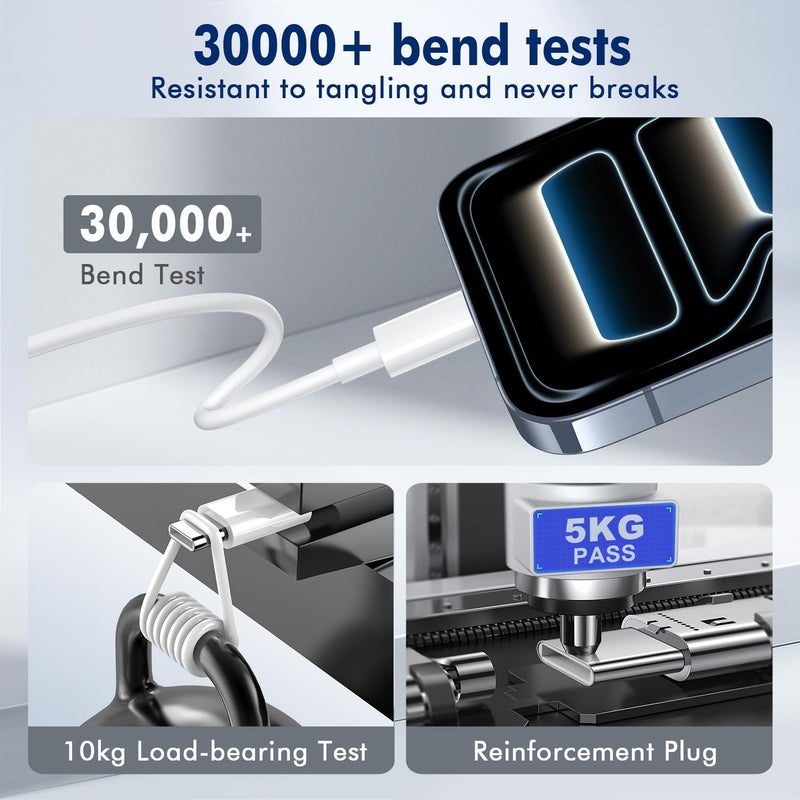 APFEN USB C to USB C Cable (6FT, 2Pack),Type-C 60W Woven Fast Charging Cord Long for iPhone 17/16/15 Pro Max Samsung S25 S24 S23 Note 20 MacBook iPad Airï¼ŒWhite - Image 4
