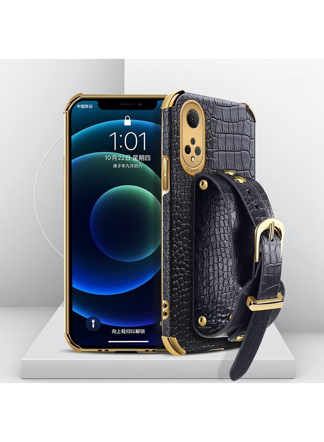 اس-توب جراب لهاتف Honor X7 مصنوع من جلد البولي يوريثان الحراري بنمط تمساح مطلي بالكهرباء مع حزام معصم - Image 1