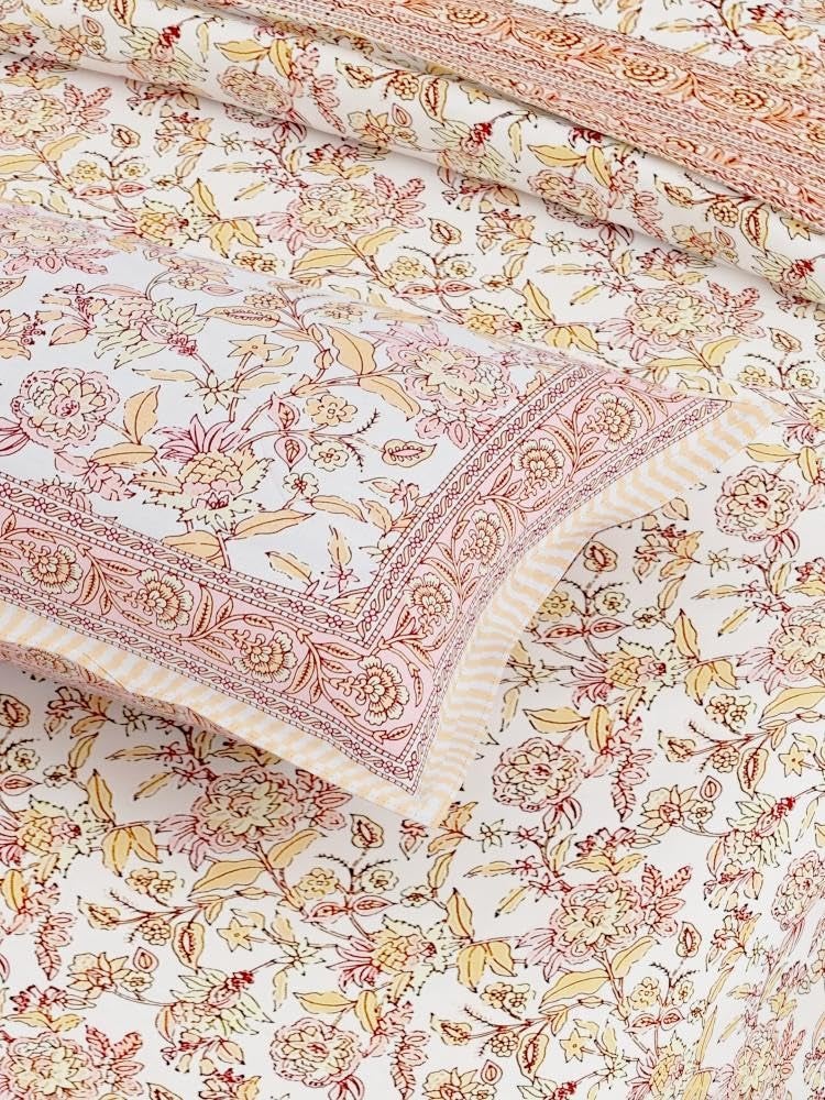 EasyGoods 240 TC Cotton Bedsheet for Double Bed Floral OrangeEthnic35 Bedsheet King Size Bed CottonKing Size BedsheetDouble Bedsheet with 2 Pillow Covers 90x108 InchHandcrafted Bed Sheets - Image 4