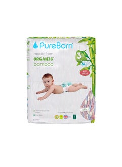 PureBorn Organic Baby Tape Style Diapers Size-3 5.5 -8 kg Cloud Print 56 Diapers  - Image 1