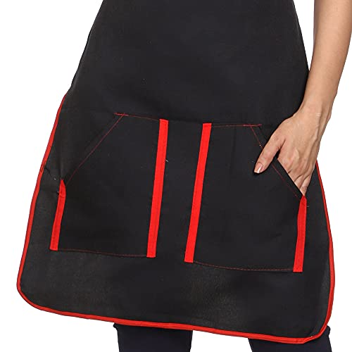 JMi Cotton fabric Plain Waterproof Apron with Long Ties & Multipurpose Front Dual Pocket Free Size For Cooking Dusting Home Kitchen Restaurant Multipurpose for Men & Women Unisex Apron. (BLACK, 1) - Image 2