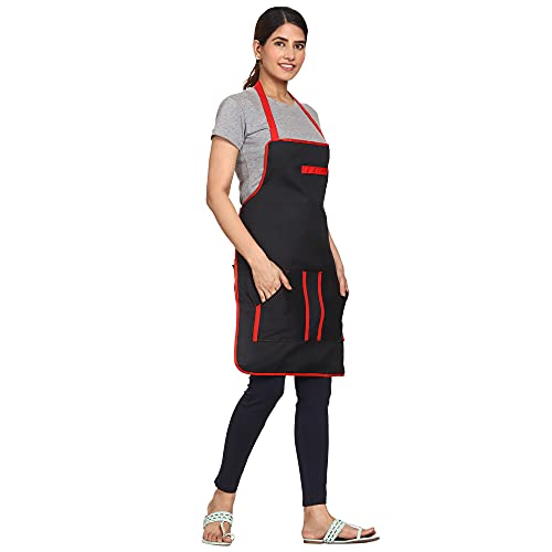 JMi Cotton fabric Plain Waterproof Apron with Long Ties & Multipurpose Front Dual Pocket Free Size For Cooking Dusting Home Kitchen Restaurant Multipurpose for Men & Women Unisex Apron. (BLACK, 1) - Image 5