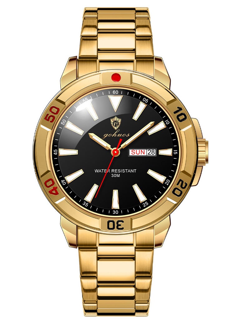 جوهوس ساعة يد كوارتز رجالية كلاسيكية مع عرض التاريخ الأسبوعي، مضيئة، مقاومة للماء، حزام من الفولاذ المقاوم للصدأ، رياضية فاخرة وبسيطة - 43 مم - Image 3