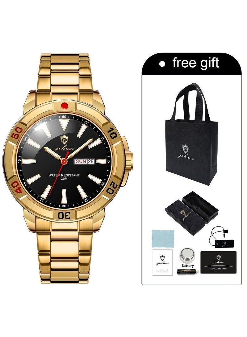 GOHUOS Men's Quartz Watch, Top Brand Luxury Stainless Steel Band Date Week Display Luminous Waterproof Classic Business Wrist Watch - 43mm - Father or Boyfriend Gift - Image 2