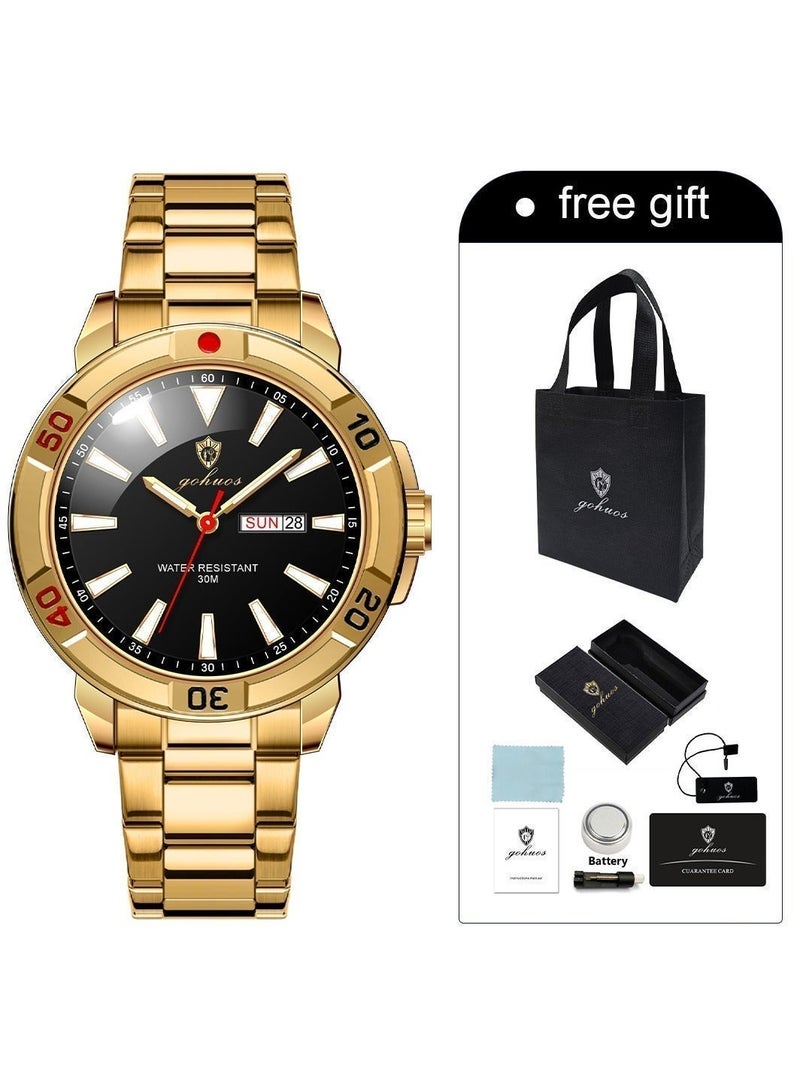 GOHUOS Men's Watch, Top Brand Luxury Stainless Steel Band Date Week Display Luminous Waterproof Quartz Analog Wrist Watch - 43mm - Eid Ramadan Gift - Image 3