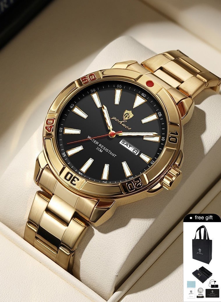 GOHUOS Men's Watch, Top Brand Luxury Stainless Steel Band Date Week Display Luminous Waterproof Quartz Analog Wrist Watch - 43mm - Eid Ramadan Gift - Image 2