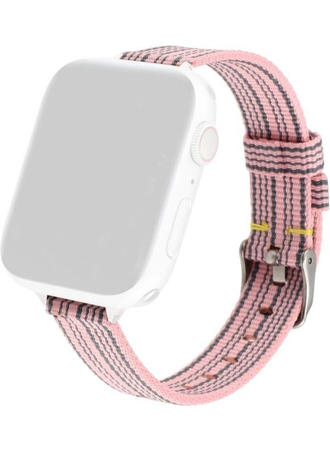 NIBEMINENT Woven Canvas Nylon Wrist Strap Watch Band For Apple Series 1/2/3/4/5/6/7/SE 38-40-41mm Pink/Black - Image 1