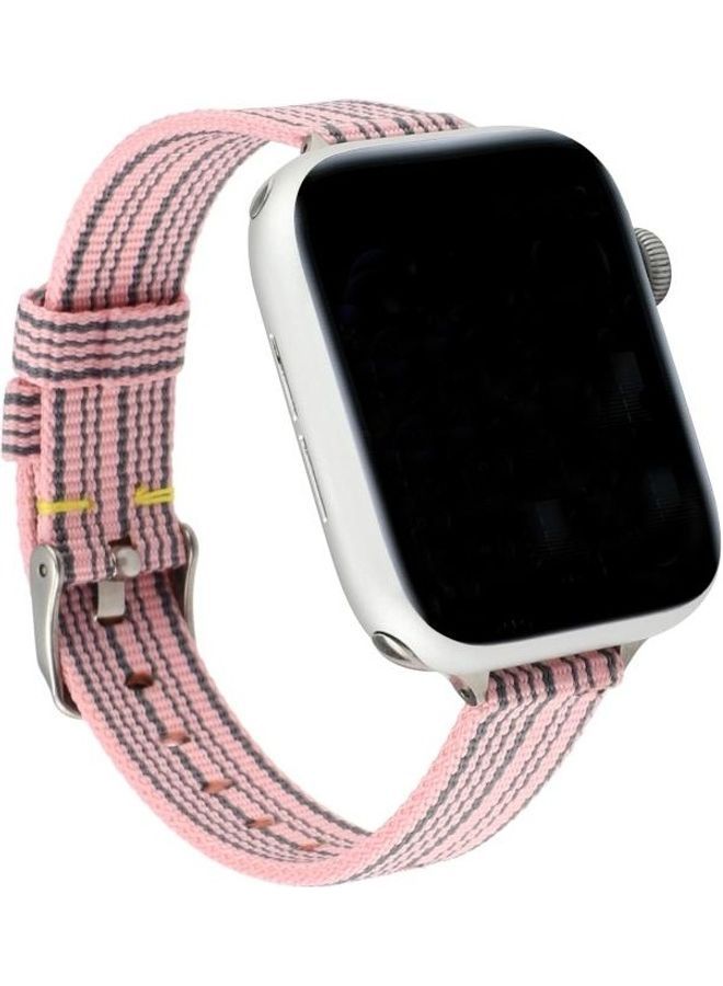 NIBEMINENT Woven Canvas Nylon Wrist Strap Watch Band For Apple Series 1/2/3/4/5/6/7/SE 38-40-41mm Pink/Black - Image 2